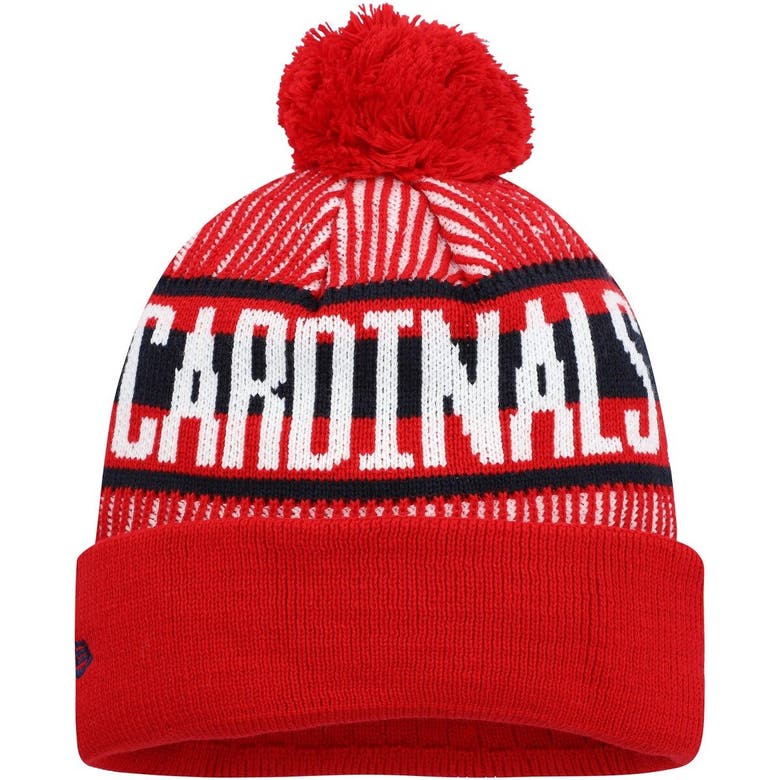 New Era Red St. Louis Cardinals Striped Cuffed Knit Hat With Pom | ModeSens