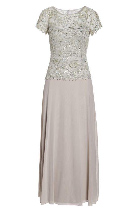 Shop Pisarro Nights Beaded Mesh Mock Two-piece Gown In Silver