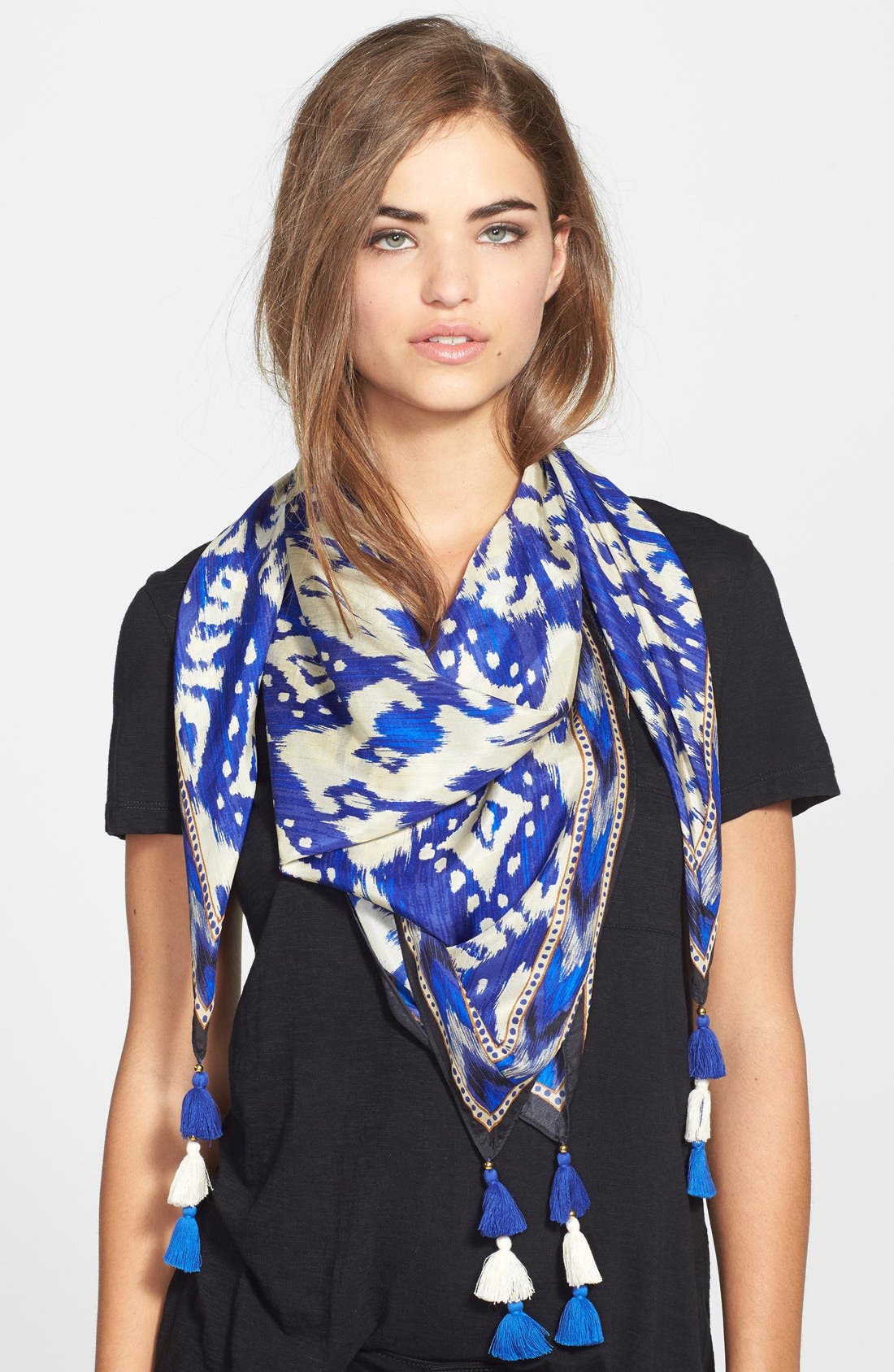 Lucky Brand Ikat Tassel Fringe Silk Scarf Nordstrom