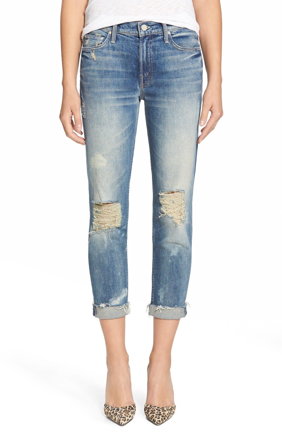 mother the dropout cropped slim jeans