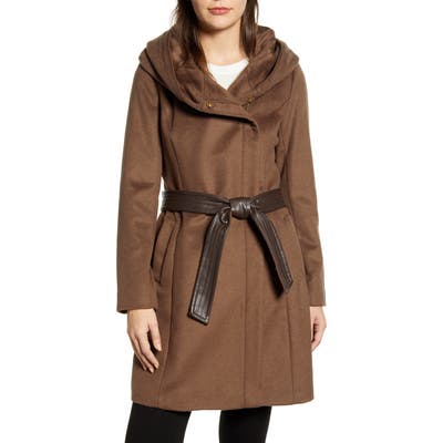 Cole Haan Belted Asymmetrical Wool Coat, Beige