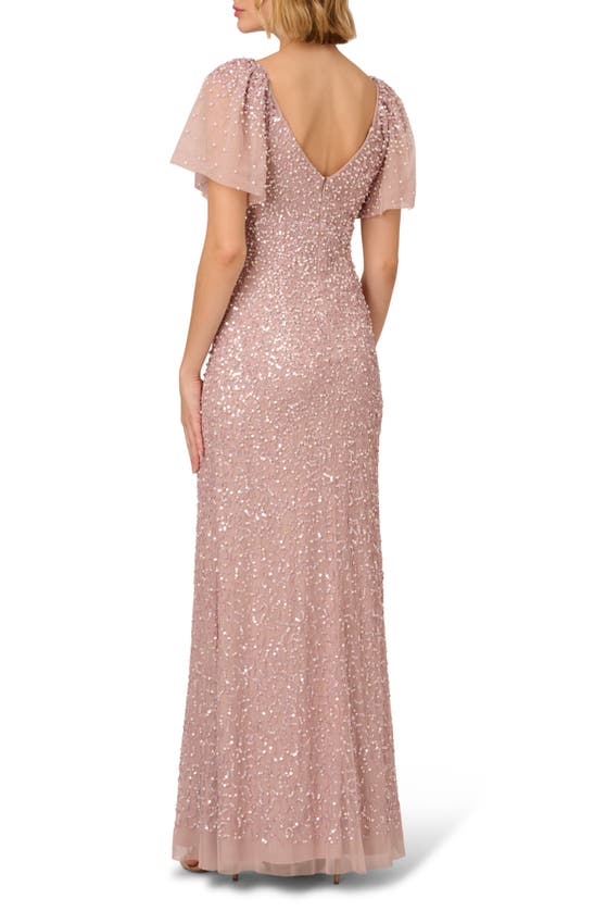Shop Adrianna Papell Beaded Sequin Mesh Gown In Cameo