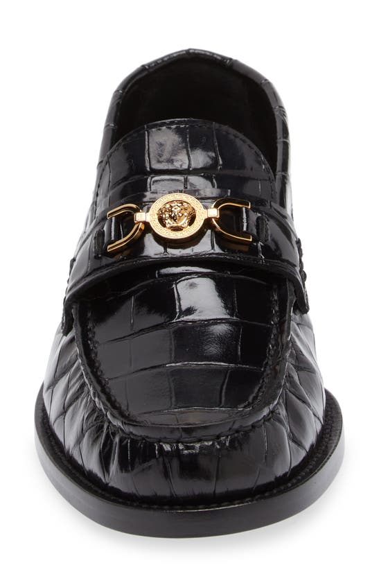 Shop Versace Medusa '95 Croc Embossed Leather Loafer In Black