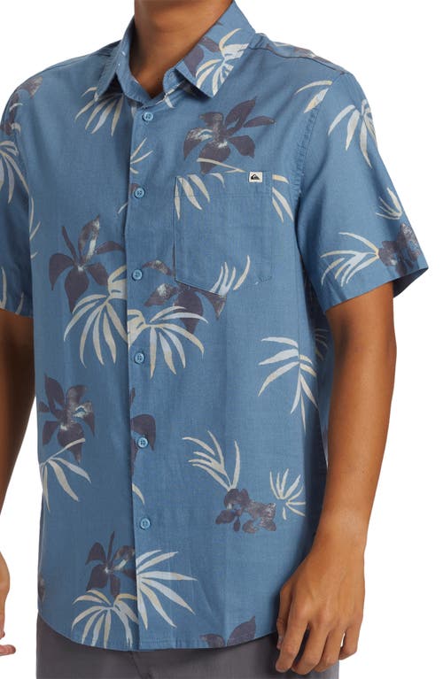 Shop Quiksilver Apero Floral Short Sleeve Button-up Shirt In Blue Shadow