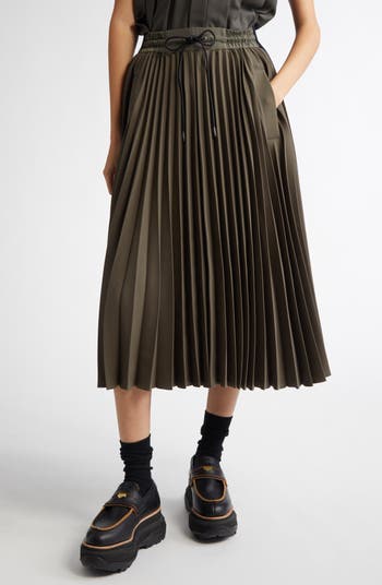 Pleated Drawstring Midi Skirt