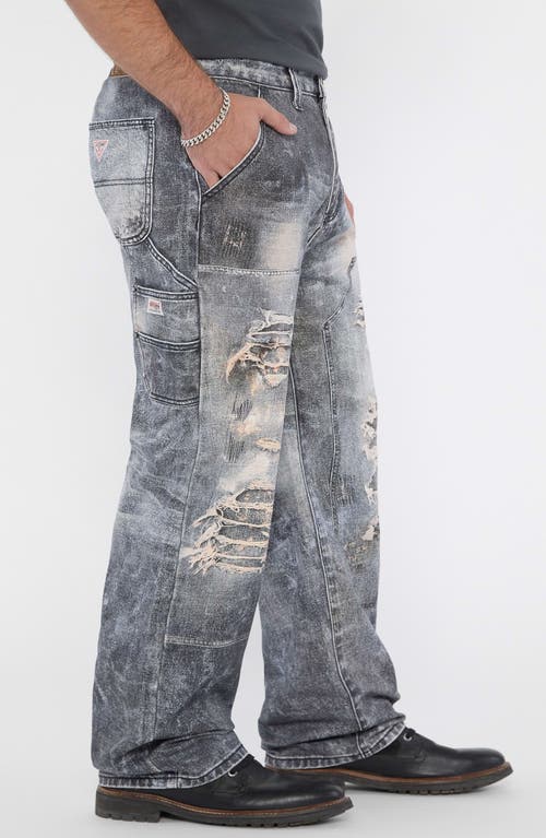 Guess Originals Mending Ripped Wide Leg Jeans In Blue