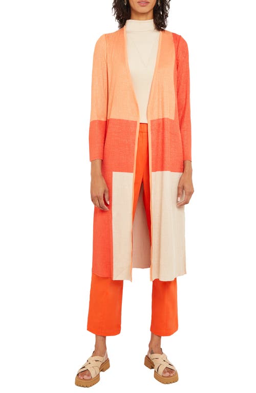 Misook Colorblock Long Cotton Blend Cardigan Spice/citrine/biscotti at Nordstrom,