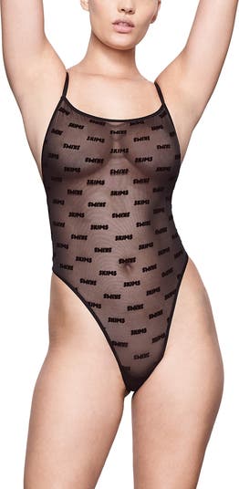 SKIMS Kim Kardashian Logo Mesh Foil Cami Bodysuit Coffee Size 4X  BS-BDY-2336 NWT