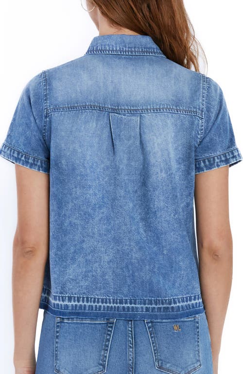 Shop Wash Lab Denim Sara Short Sleeve Denim Shirt In Post Blue