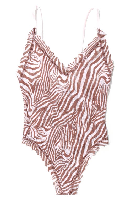 Shop Hanky Panky Animal Print Lace Thong Bodysuit In Hide And Seek