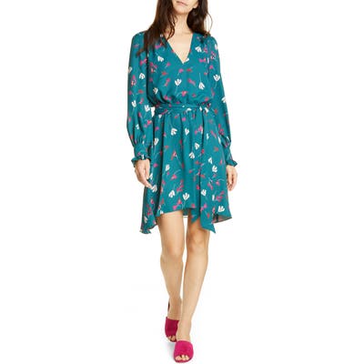 Joie Marlayne Floral Long Sleeve Handkerchief Hem Dress, Blue