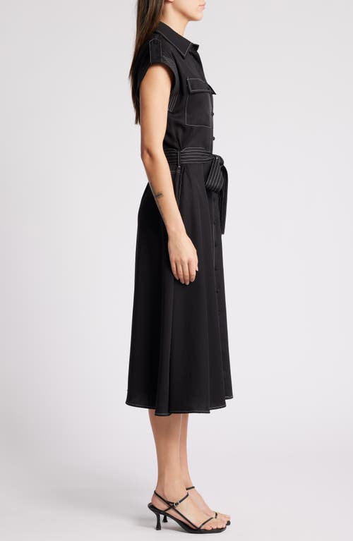 Shop Ciebon Josette Belted Cap Sleeve Shirtdress In Black/white