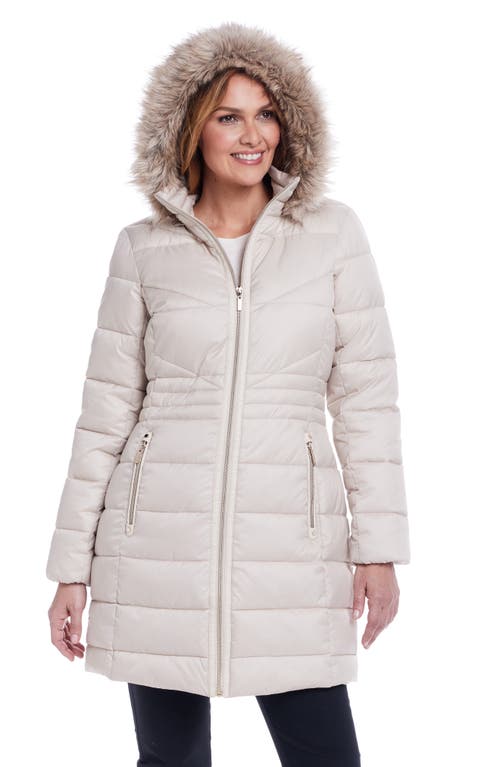 Shop Gallery Water Resistant Puffer Coat With Faux Fur Trim Removable Hood In Peyote