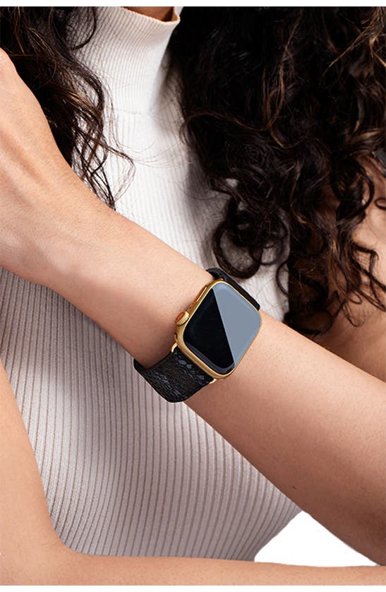 Saachi Fish Scale Embossed Leather Apple Watch® Watchband In Black