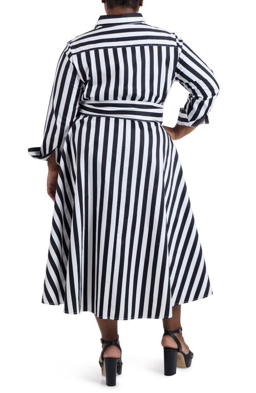 Shop Pari Passu Stripe Long Sleeve Cotton Poplin Shirtdress In Black/white