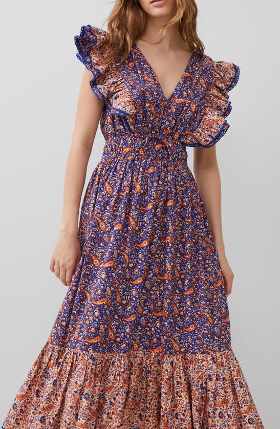 Shop French Connection Anathia Blaire Mixed Print Cotton Blend Dress In Royal Blue