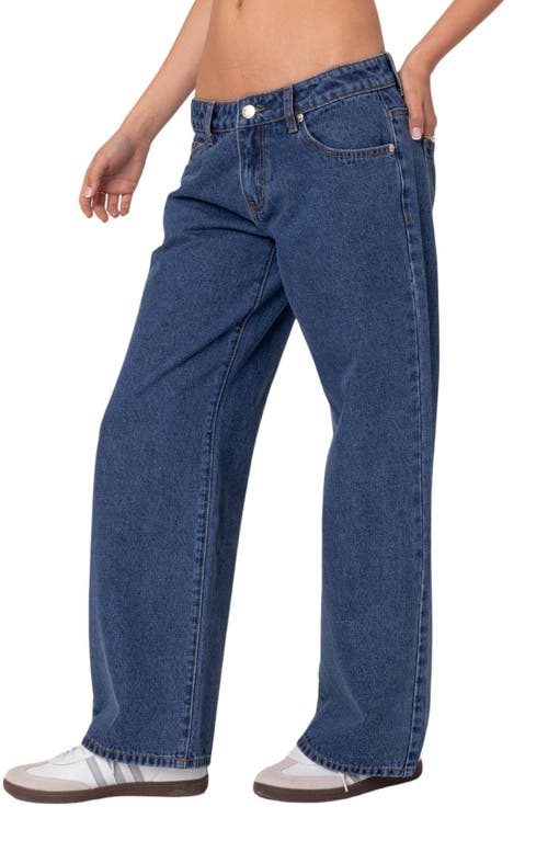 Edikted Petite Raelynn Washed Low Rise Jeans In Blue-washed