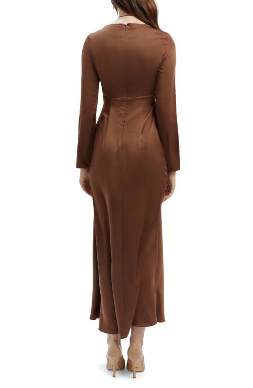 Shop Bardot Daring Ruched Long Sleeve Cutout Midi Dress In Chocolate