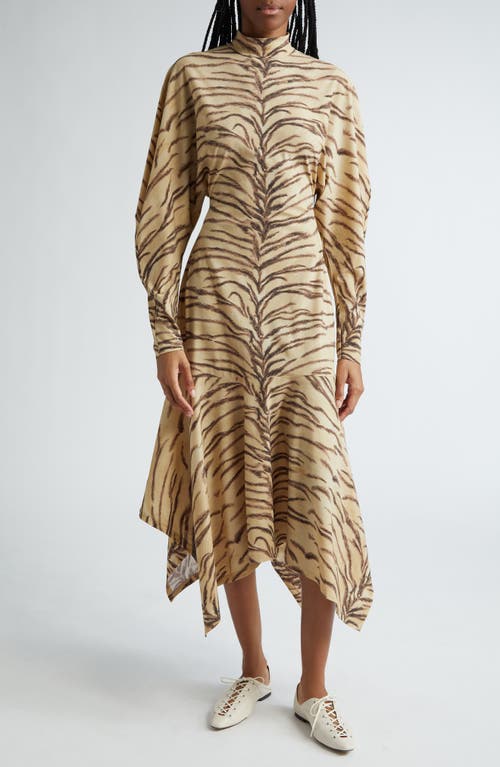 Stella McCartney Tiger Stripe Long Sleeve Mock Neck Dress in 9500 - Natural at Nordstrom, Size Medium