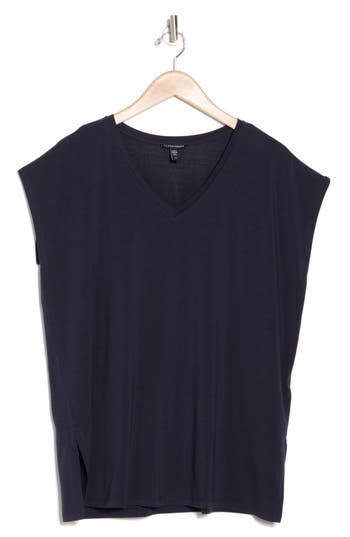 Eileen Fisher V-neck Tencel® Lyocell T-shirt<br> In Blue
