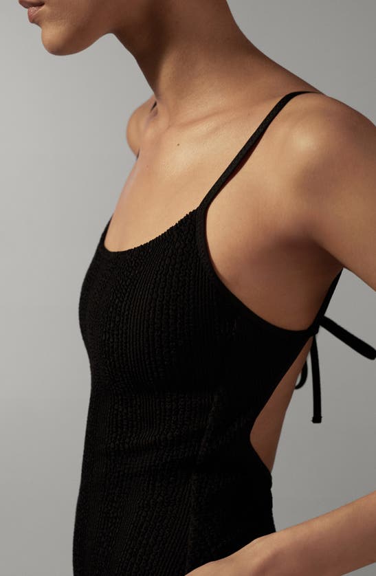 Shop Mango Textured One-piece Swimsuit In Black