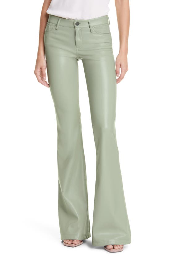 Alice And Olivia Marshall Faux Leather Bell Bottom Pants In Sage