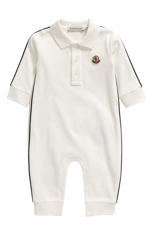 Shop Moncler Stretch Cotton Piqué Knit Polo Romper In White