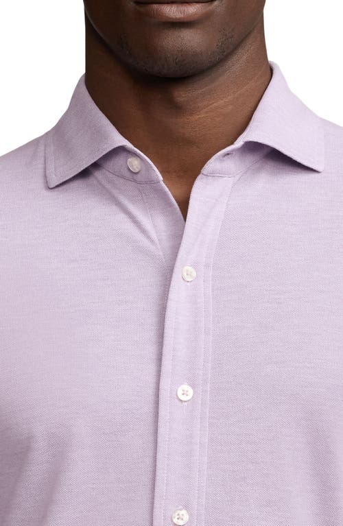 Shop Ralph Lauren Purple Label Heathered Cotton Piqué Button-up Shirt In Lavender Melange