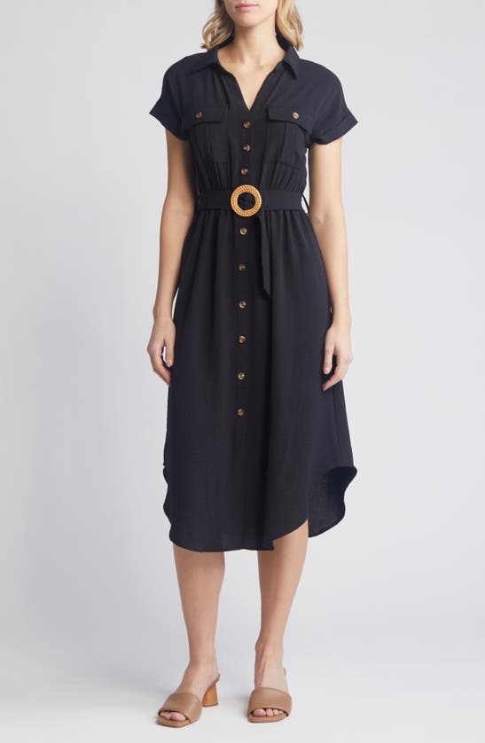 Shop Zoe And Claire Belted Short Sleeve Shirtdress In Black