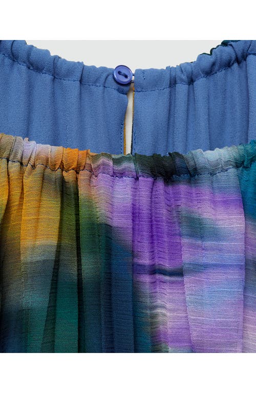 Mango Printed Pleated Dress Blue In Blue