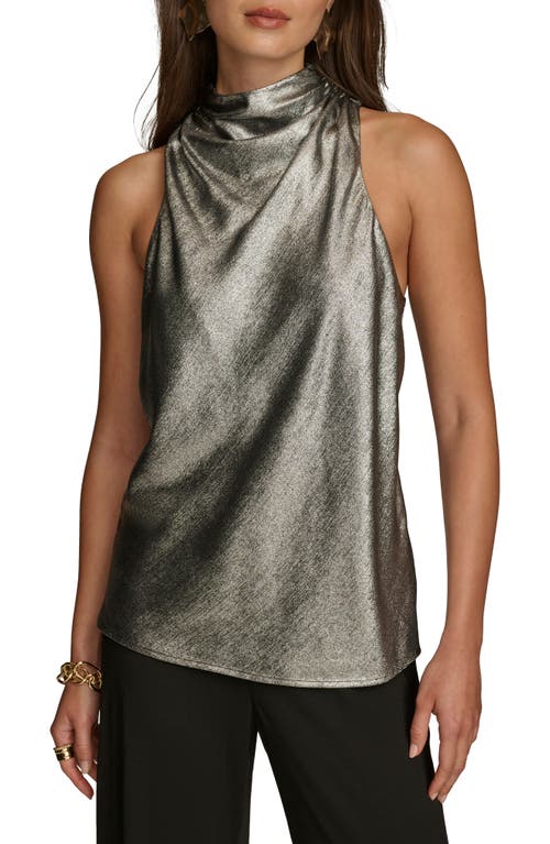 Shop Donna Karan New York Metallic Cowl Neck Sleeveless Top In Silver