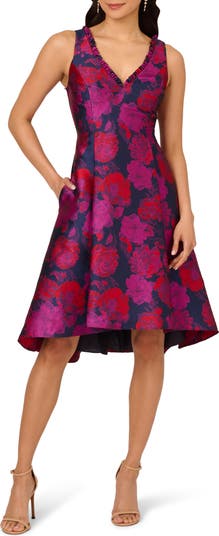 Floral Jacquard High Low Dress