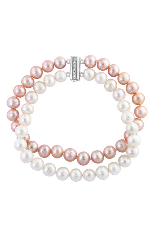 Shop Effy Freshwater Pearl & White Topaz Stacked Bracelet In Pink/ivory