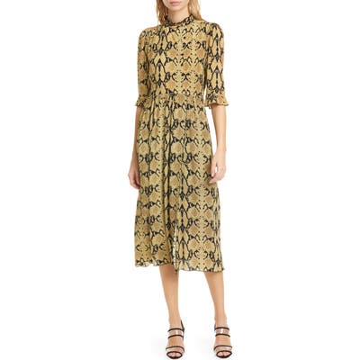 Ba & sh Cascade Snake Print Dress, Ivory