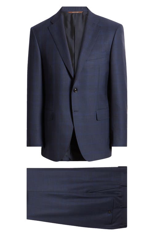 Canali Siena Regular Fit Plaid Wool Suit Navy at Nordstrom, Us