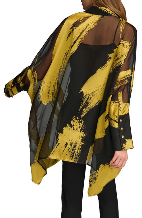 Shop Donna Karan New York Point Collar Long Sleeve Tunic In Black/gold