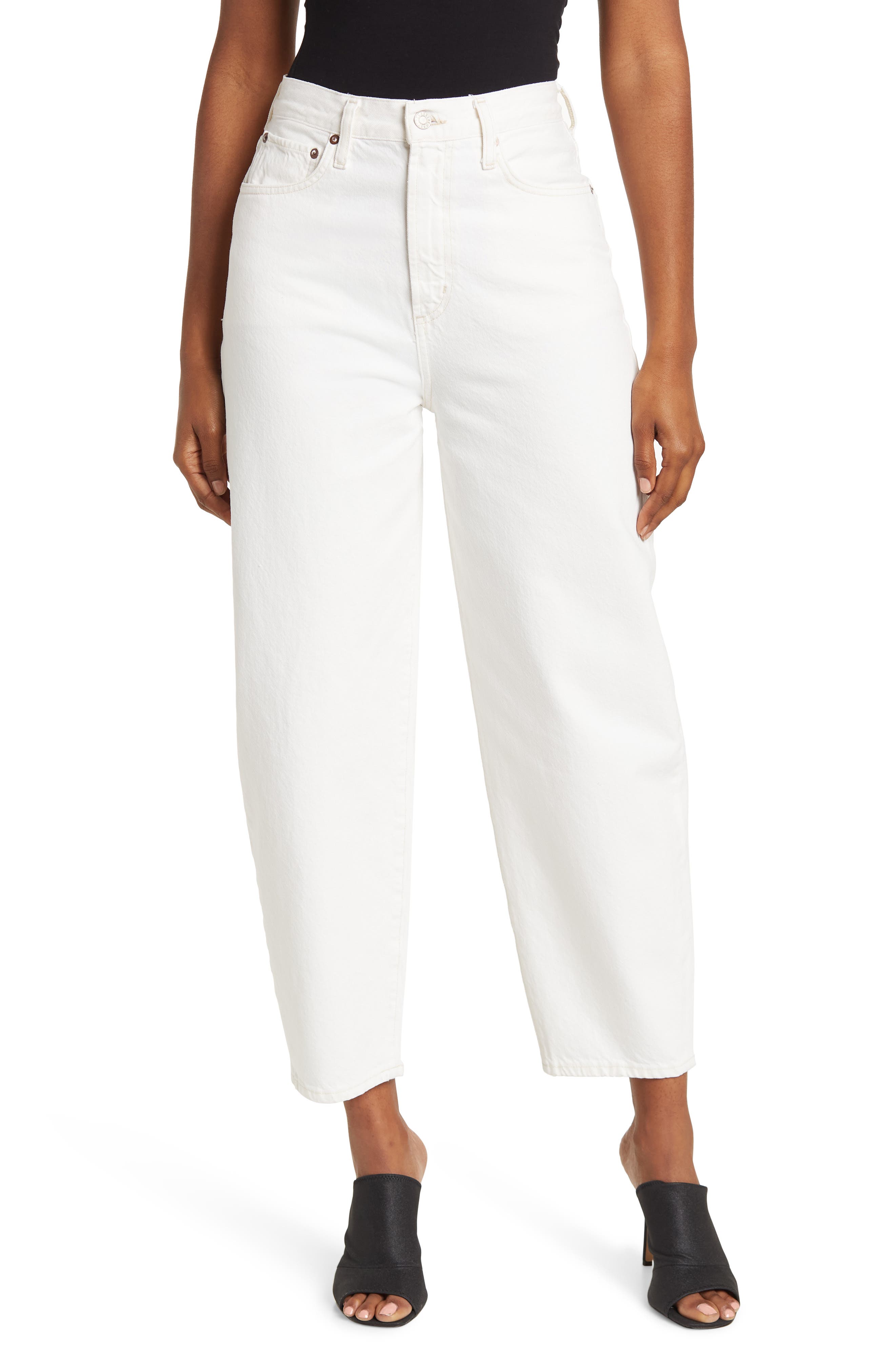 AGOLDE High Waist Organic Cotton Balloon Jeans in Porcelain at Nordstrom, Size 23
