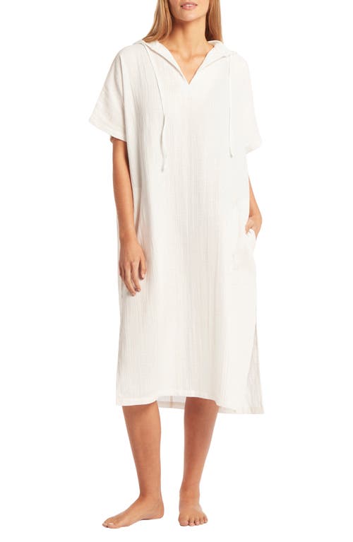 Sea Level Sunset Midi Cover-Up Hooded Poncho in White