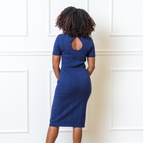 Hope & Henry Fitted Cable Sweater Dress In Blue