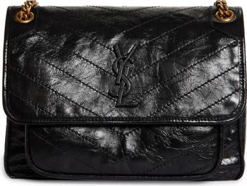 SAINT LAURENT Crinkled Calfskin Matelasse Monogram Niki Body Bag Black  1311806