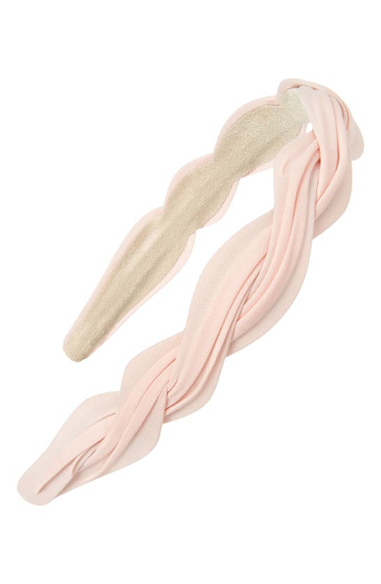 Shop Tasha Braided Pleated Skinny Headband In Light Pink