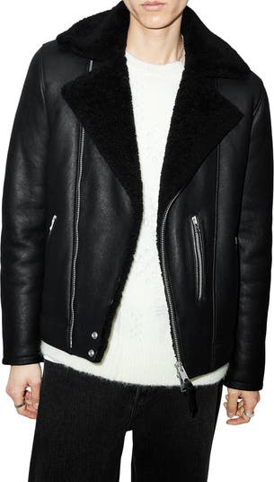 AllSaints Xena Shearling Lined Leather Biker Jacket Nordstrom