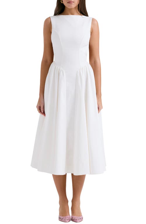 Cindy Sleeveless Twill Midi Cocktail Dress in White