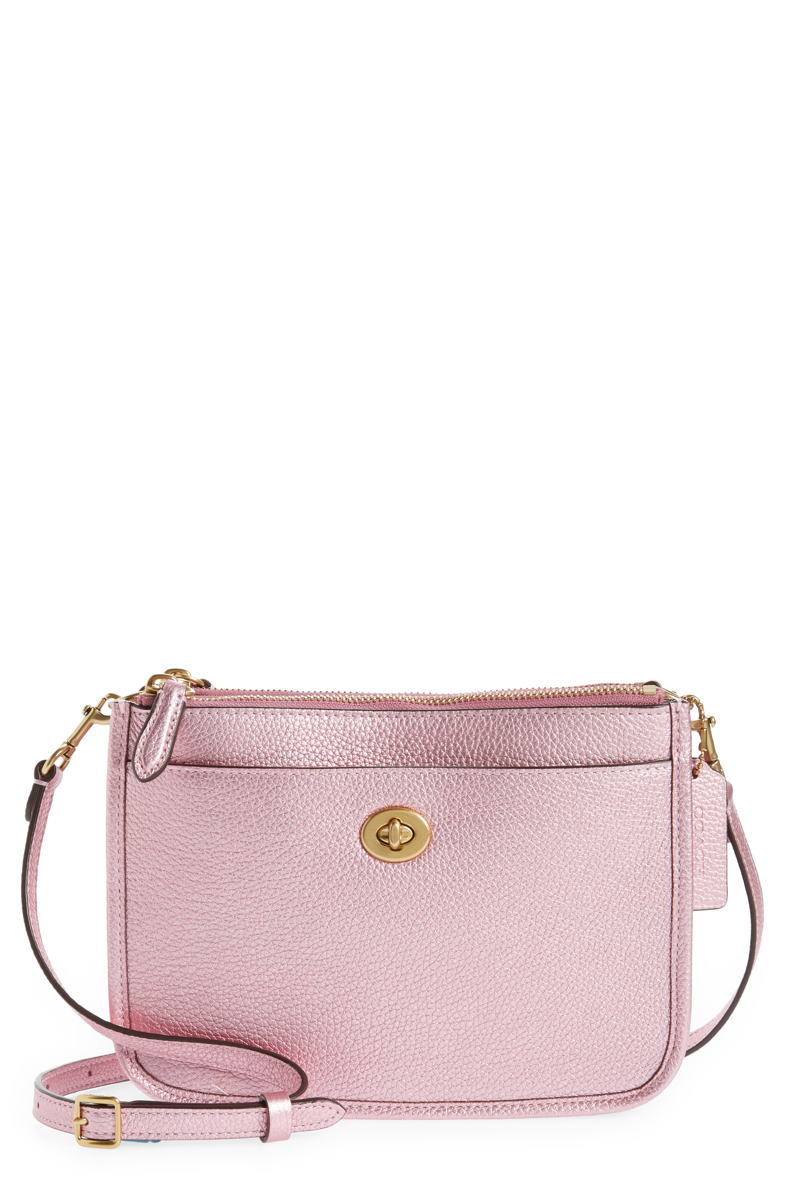 pink metallic coach purse