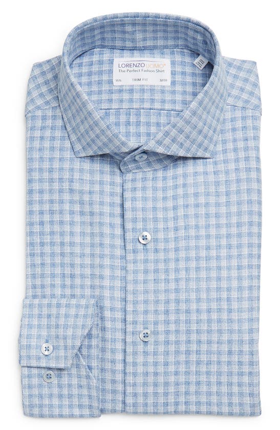Lorenzo Uomo Heathered Check Print Long Sleeve Trim Fit Shirt In Cornflower Blue