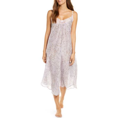 Papinelle Cherry Blossom Crochet Trim Cotton & Silk Nightgown, Purple