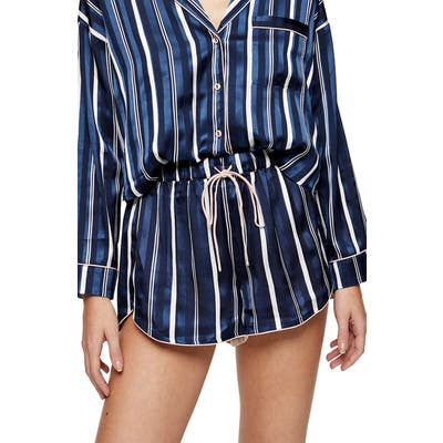 Topshop Stripe Satin Pajama Shorts, Blue
