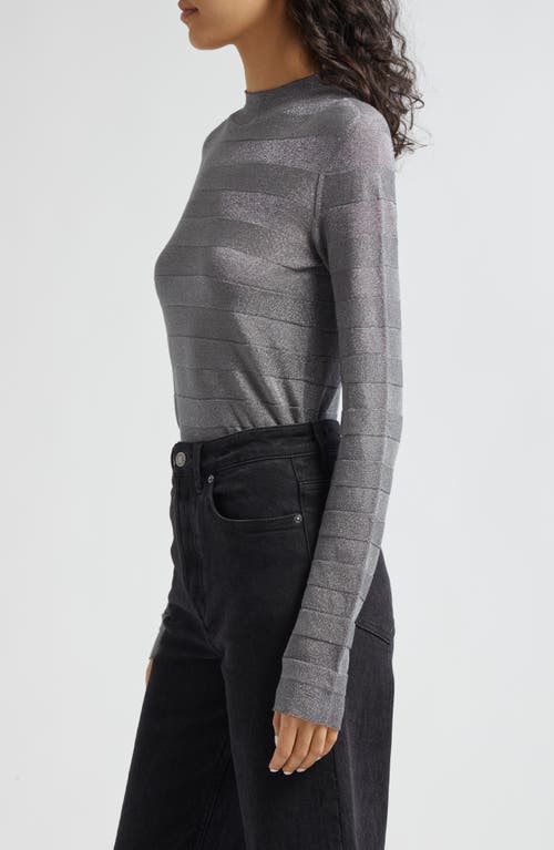 Emporio Armani Striped Mock-neck Top In Solid Light Grey