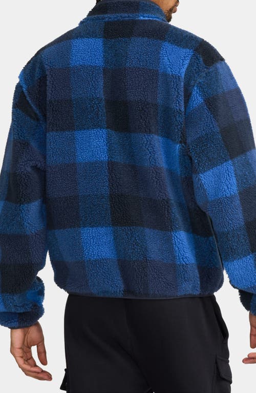 Shop Nike Club Plaid Therma-fit Fleece Half Zip Pullover In Dark Obsidian/game Royal