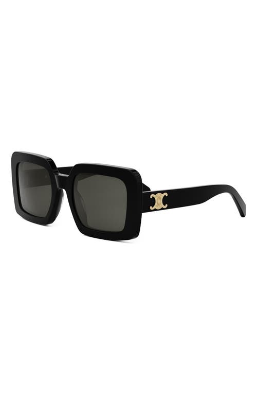 Celine Triomphe 56mm Square Sunglasses In Shiny Black/smoke